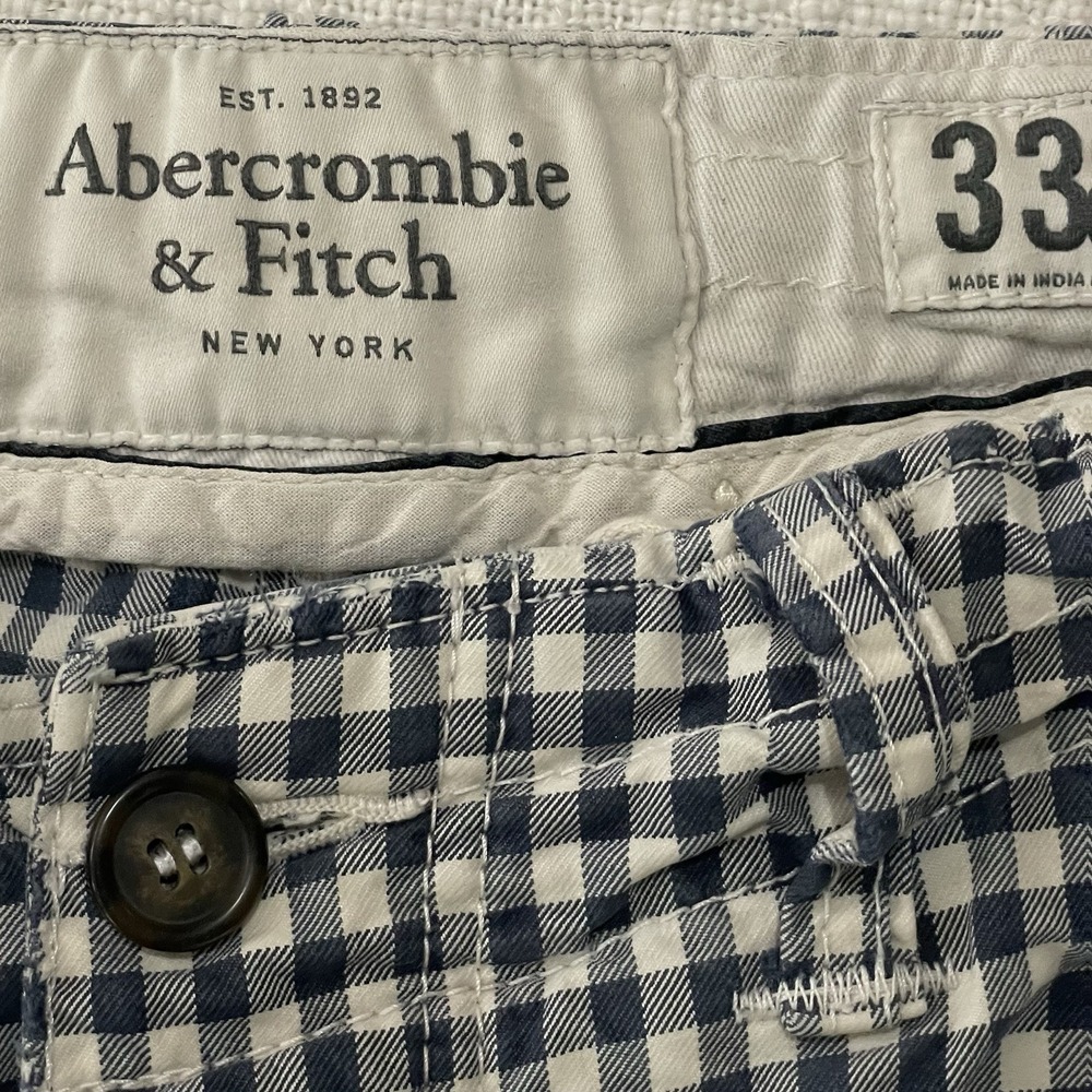 Abercrombie And Fitch Mens 33 Blue Plaid Chino Shorts Gingham Y2K Vintage - Picture 3 of 7